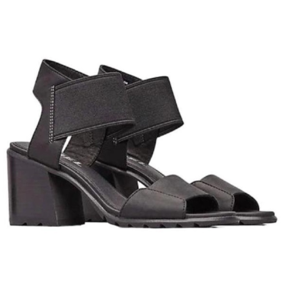 SOREL Nadia Sandal in Black Genuine Leather Size 8.5 Chunky Heel Comfort Gorp - Picture 5 of 16